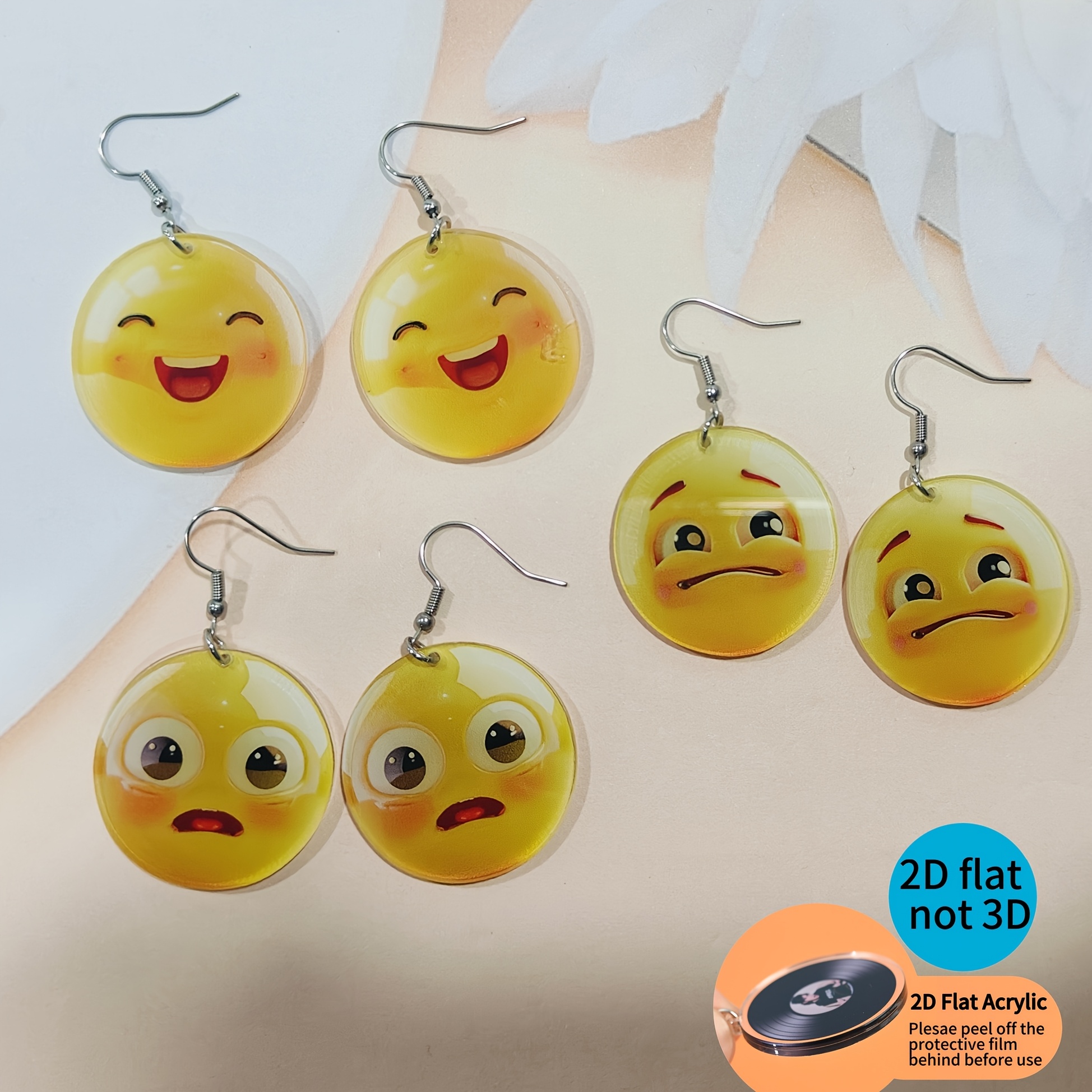 2D Flat Emoji Face Acrylic Earrings Set